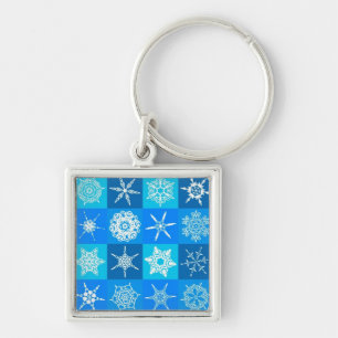 Chaveiro Padrão de Flocos de Neve Azul