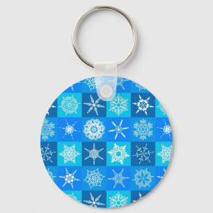 Chaveiro Padrão de Flocos de Neve Azul
