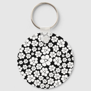Chaveiro Padrão de Flor - Branco em Preto