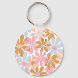 Chaveiro Padrão de Flor de Margarida Groovy Pastel Retro