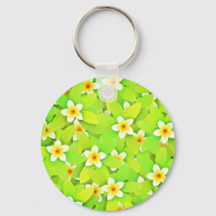 Chaveiro Padrão de Flores Amarelas de Folhas Verde Floral