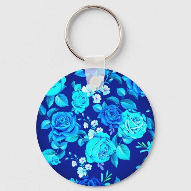 Chaveiro Padrão de Flores de Rosa Azul Clássica-87600 (Frente)