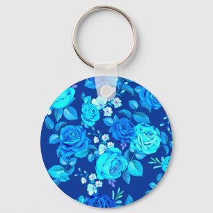 Chaveiro Padrão de Flores de Rosa Azul Clássico-87600