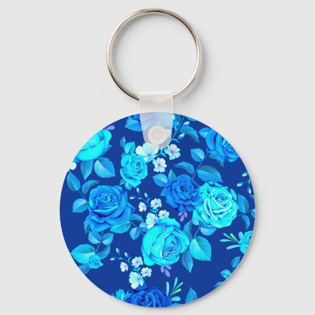Chaveiro Padrão de Flores de Rosa Azul Clássico-87600 (Frente)