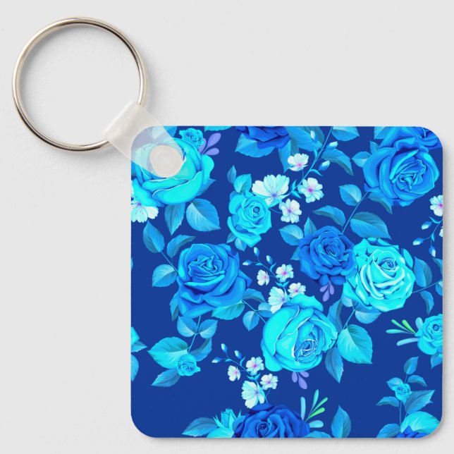 Chaveiro Padrão de Flores de Rosa Azul Clássico-87600 (Frente)