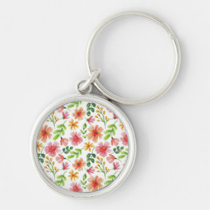 Chaveiro Padrão de Flores Rosa em Aquarela
