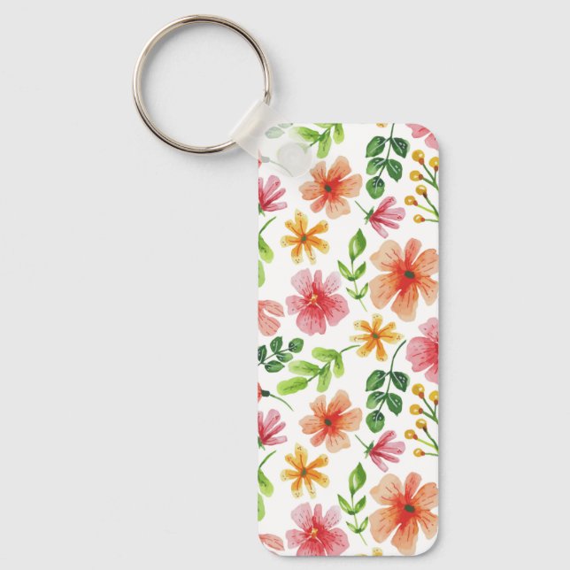 Chaveiro Padrão de Flores Rosa em Aquarela (Frente)