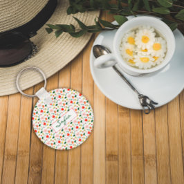 Chaveiro Padrão de flores silvestres vermelhas e amarelas