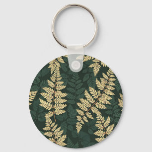 Chaveiro Padrão de Floresta de Samambaia Dourada Esmeralda