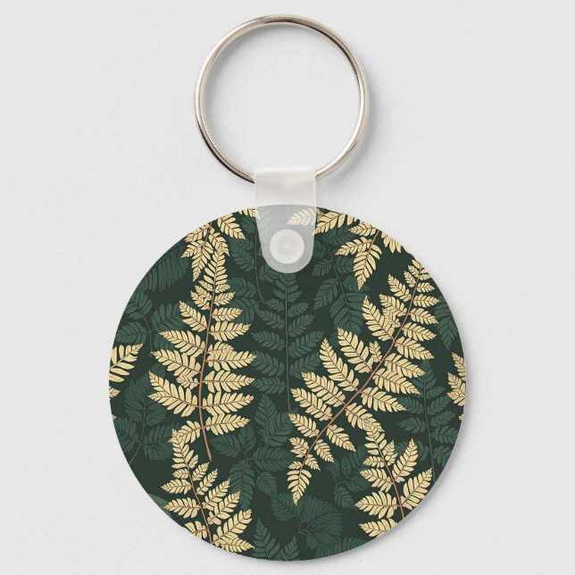 Chaveiro Padrão de Floresta de Samambaia Dourada Esmeralda (Frente)