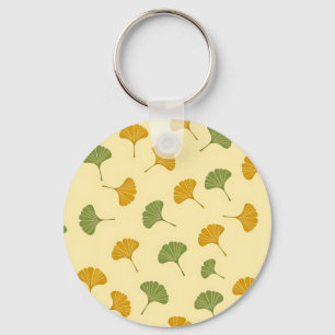 Chaveiro Padrão de Folha de Ginkgo Biloba Dourada Terroso