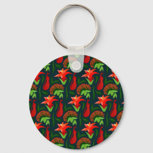 Chaveiro Padrão de Folhas de Flores Exóticas Coloridas-2318