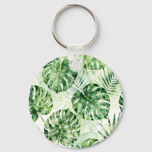 Chaveiro Padrão de Folhas de Palmeira Monstera Tropical em 