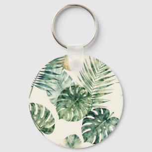 Chaveiro Padrão de Folhas Tropicais de Aquarela Monstera Pa