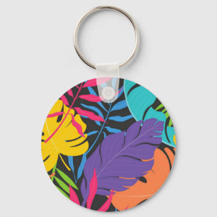Chaveiro Padrão de Folhas Tropicais Exóticas Coloridas-2319