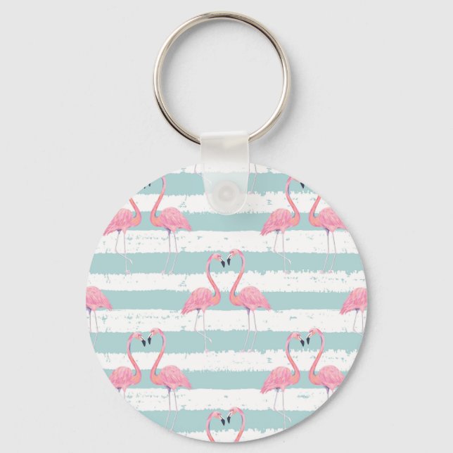 Chaveiro Padrão de Fundo Flamingo Exótico (Frente)
