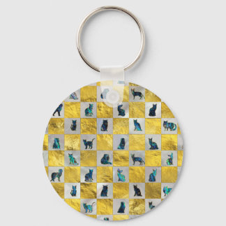 Chaveiro Padrão de Gato de Cana de Abalone com ouro
