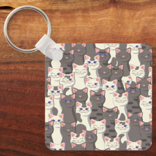 Chaveiro Padrão de gatos brancos e cinzas