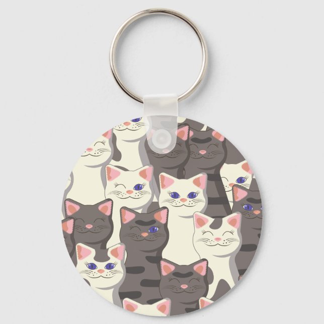 Chaveiro Padrão de gatos brancos e cinzas (Frente)