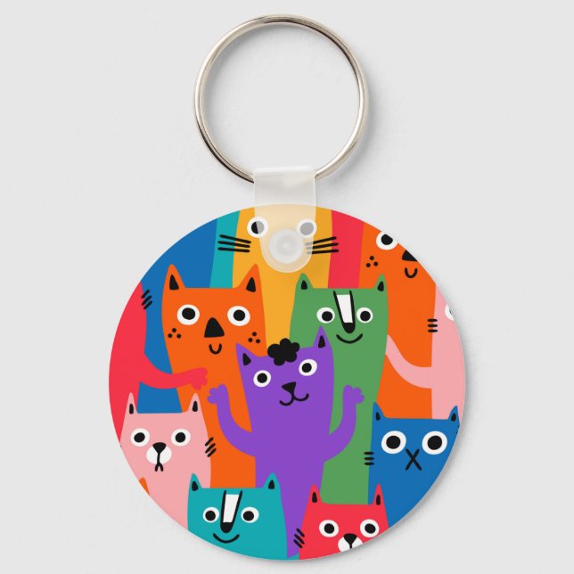 Chaveiro Padrão de gatos coloridos (Frente)