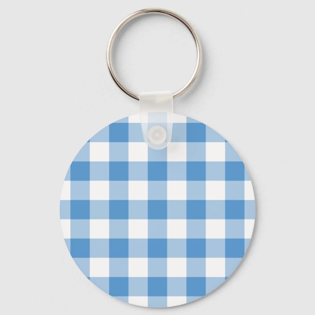 Chaveiro Padrão de Gingham Branco e Azul Claro (Frente)
