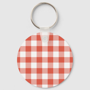Chaveiro Padrão de Gingham Branco e Laranja