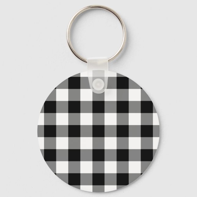 Chaveiro Padrão de Gingham Preto e Branco (Frente)
