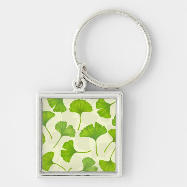 Chaveiro Padrão de ginkgo em branco (Frente)