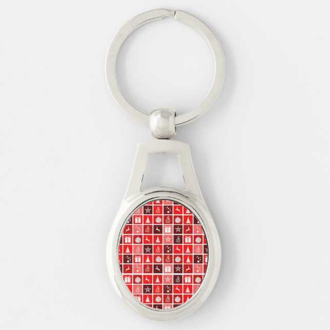 Chaveiro Padrão de Grade de Natal Vermelho Minimalista Mode (Frente)