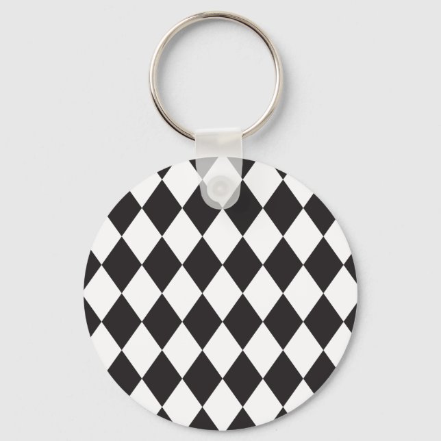 Chaveiro Padrão de Harlequin Diamond em preto e branco (Frente)