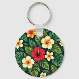 Chaveiro Padrão de Hibisco Tropical Monstera
