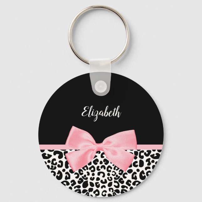 Chaveiro Padrão de Impressão de Leopardo Feminino Com Laço  (Frente)
