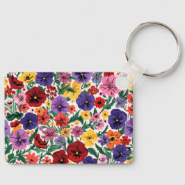 Chaveiro Padrão de Jardim Floral de Pensamentos Vibrantes d