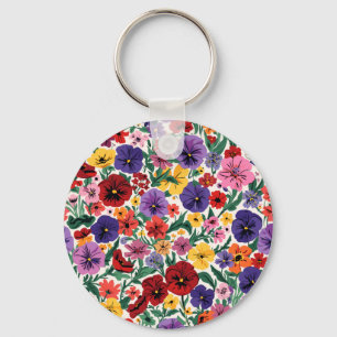 Chaveiro Padrão de Jardim Floral de Pensamentos Vibrantes d