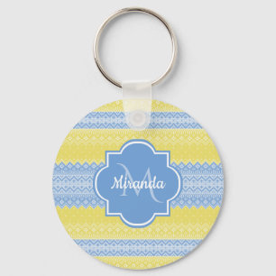 Chaveiro Padrão de kit azul amarelo e claro com monograma