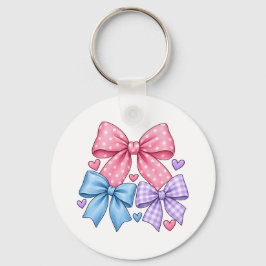 Chaveiro Padrão de Laço de Fita Fofo – Laço Rosa Azul e Rox