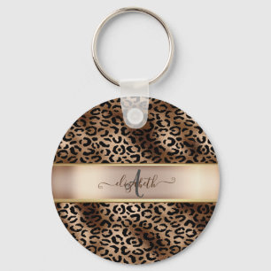 Chaveiro Padrão de Leopardo Bronze Preto Monograma