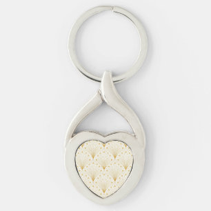 Chaveiro Padrão de leque Deco em dourado e branco