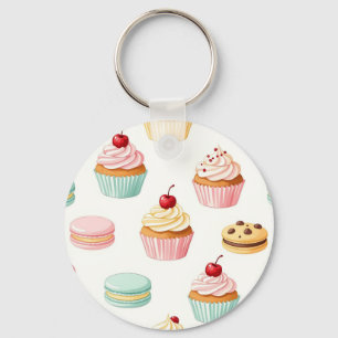 Chaveiro Padrão de Macaron de Cupcake Doce