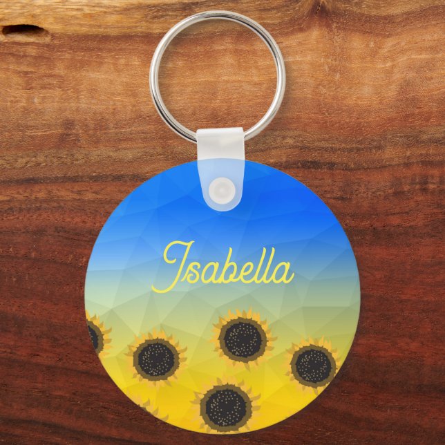 Chaveiro Padrão de malha geométrica da Ucrânia Flor Seu nom (Frente)