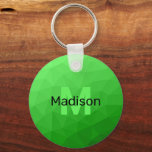 Chaveiro Padrão de malha geométrica do gradiente verde-clar<br><div class="desc">Monograma Personalize com seu nome e inicial personalizados. O padrão geométrico brilhante do gradiente verde claro da malha geométrica triângulos brilhantes ombre. Malha geométrica do triângulo com gradiente verde-claro verde-claro. padrão,  ombre,  malha,  triângulos,  geometria,  gradiente,  legal,  triângulo,  verde</div>