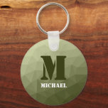 Chaveiro Padrão de malha geométrica verde-clara do exército<br><div class="desc">Monograma Personalize com seu nome e inicial personalizados. O padrão geométrico do gradiente verde do exército triangular. Malha geométrica triangular com gradiente verde-cinza claro e escuro. militar,  exército,  padrão,  ombre,  malha,  triângulos,  geometria,  geometria,  gradiente,  legal,  triângulo,  verde</div>