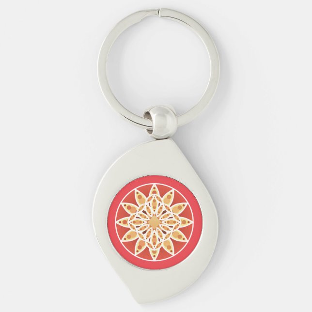 Chaveiro padrão de mandala em chocolate, caramelo e coral (Frente)
