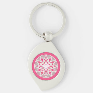 Chaveiro Padrão de Mandala em cor rosa, branco e cinza fuch