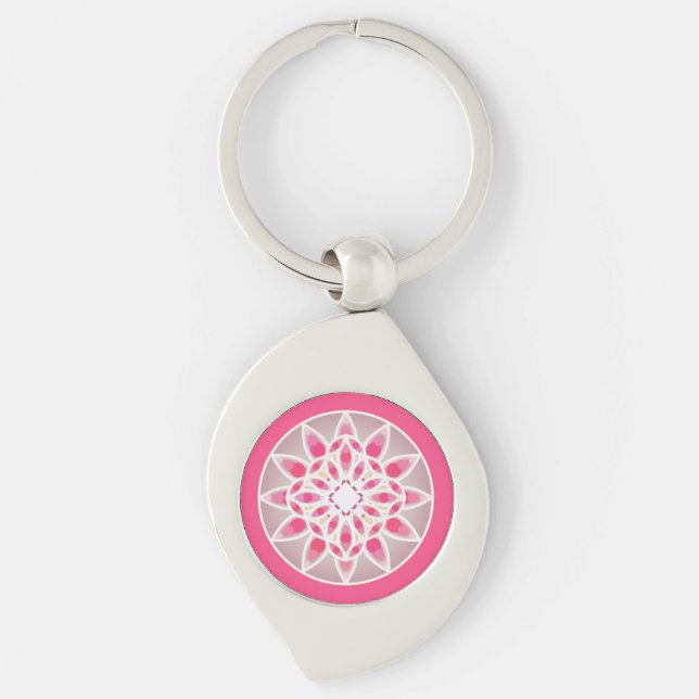 Chaveiro Padrão de Mandala em cor rosa, branco e cinza fuch (Frente)