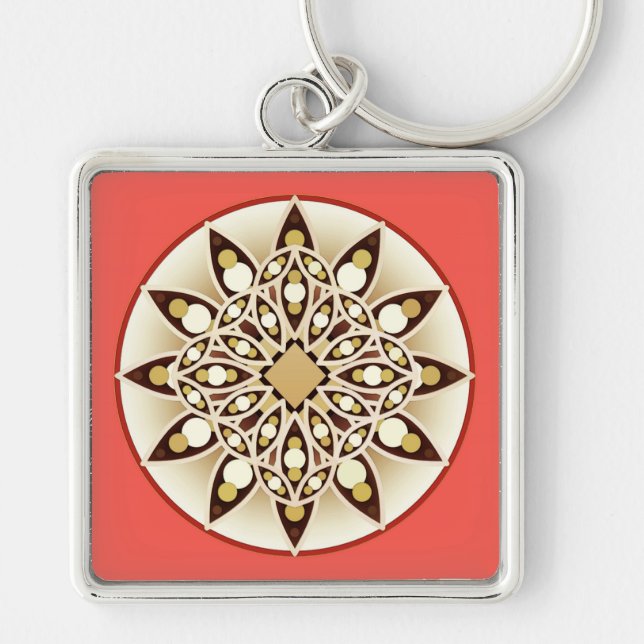 Chaveiro Padrão de mandala em rosa-coral, chocolate e bronz (Frente)