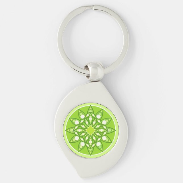 Chaveiro Padrão de Mandala em tons de verde limão (Frente)