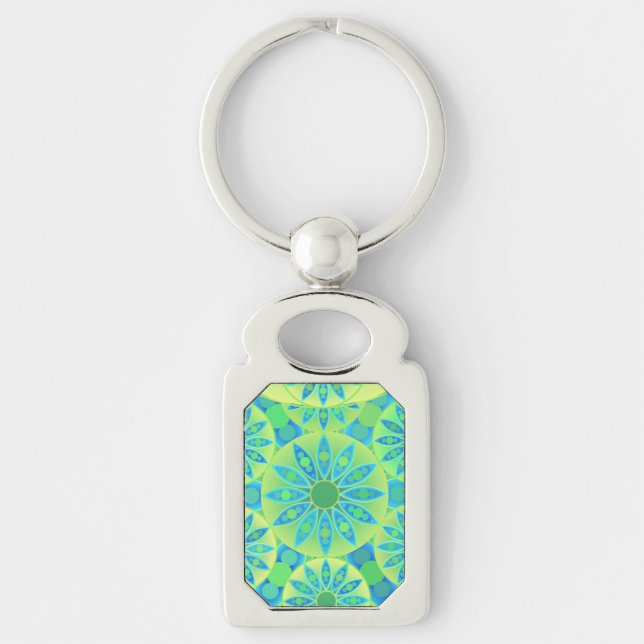 Chaveiro padrão de mandala, turquesa, azul, verde lima (Frente)