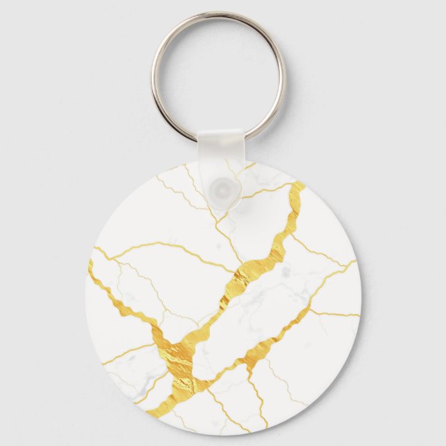 Chaveiro Padrão de Mármore Branco com Veias Douradas (Frente)