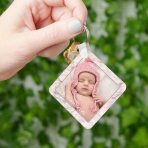 Chaveiro Padrão de mármore rosa com foto personalizada